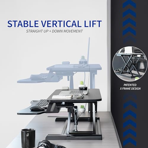 VIVO 42 inch Desk Converter, K Series, Height Adjustable Sit to Stand Riser, Dual Monitor and Laptop Workstation with Wide Keyboard Tray, Black, DESK-V042KB VIVO