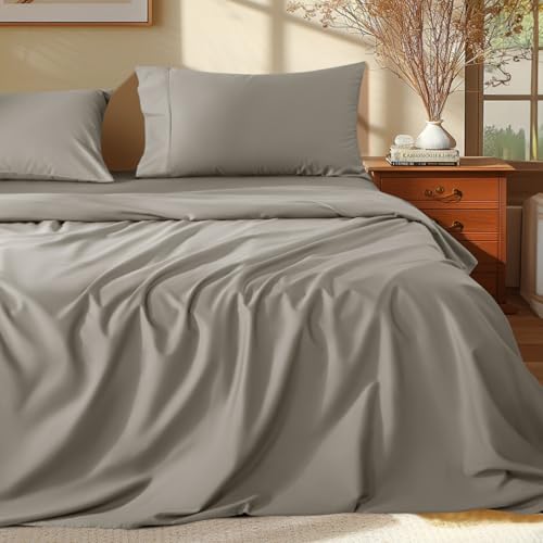 Shilucheng 100% Egyptian Cotton King Size Sheets Set - 1000 Thread Count,Luxury Cotton Bed Sheets,Breathable & Cooling Bedding and Pillow Cases, 16 Inch Deep Pocket - 4 Piece (Taupe, King) Shilucheng