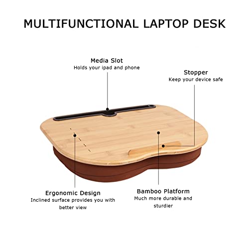 SUMISKY Lap Desk-Portable Laptop Table with Cushion Bamboo Platform Phone Holder SUMISKY