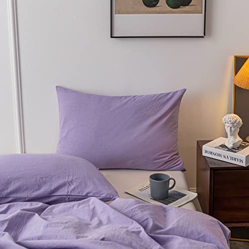 Janlive Washed Cotton Duvet Cover Full Ultra Soft 100% Cotton Solid Color Lavender Purple Duvet Cover Set with Zipper Closure -3 Pieces Purple Full Janlive