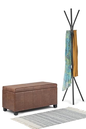 SIMPLIHOME Dover 36 inch Wide Contemporary Rectangle Storage Ottoman Bench in Distressed Umber Brown Vegan Faux Leather, Assembled, For the Living Room, Entryway and Family Room SIMPLIHOME