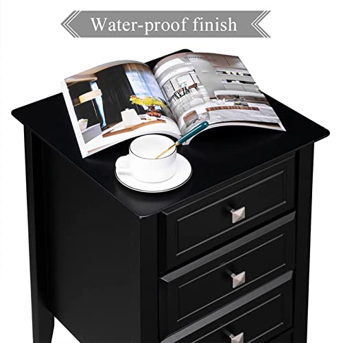 Bonnlo Upgraded 3 Drawers Night Stands for Bedrooms Set of 2, Wooden Black Nightstand Stylish, Modern Bed Side Table/Night Stand for Small Spaces, College Dorm, Kids’ Room, Living Room, 24H Bonnlo
