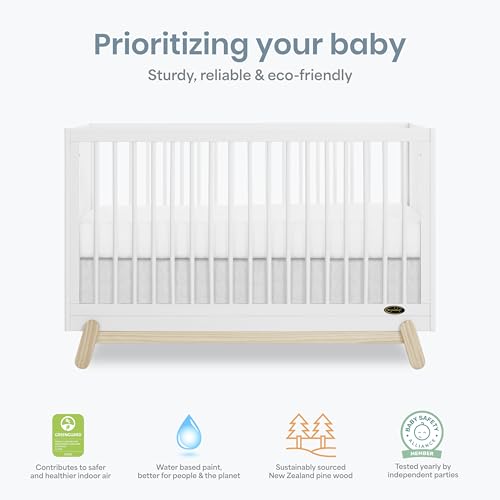 Dream On Me Hygge 5-in-1 Convertible Full-Size Baby Crib in Vintage White Oak, GreenGuard Gold & BSA, Converts to Toddler, Day & Full-Size Bed, Adjustable Mattress Heights, Modern Nursery