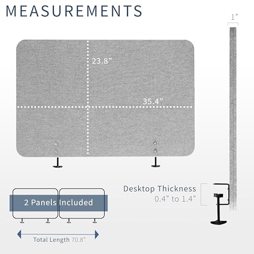 VIVO Clamp-on/Screw-on 71 x 24 inch Privacy Panel System, Sound Absorbing Cubicle Desk Divider, Acoustic Partition, 2 Panels, Gray, PP-2-V072G VIVO