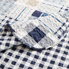 Brilliant Sunshine Blue Plaids and Stripes Patchwork, 3-Piece Quilt Set with 2 Shams, Reversible Bedspread, Soft Lightweight Coverlet, All-Season, Full/Queen, Blue Brilliant Sunshine