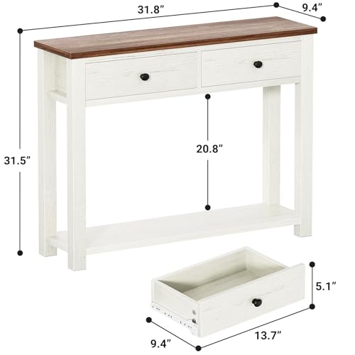 Homieasy Farmhouse Console Table with 2 Drawers, 32 Inch Small Sofa Table with Storage Shelf for Living Room, Behind Couch, Entryway Table for Hallway, Living Room, or Foyer, Brown and Antique White Homieasy