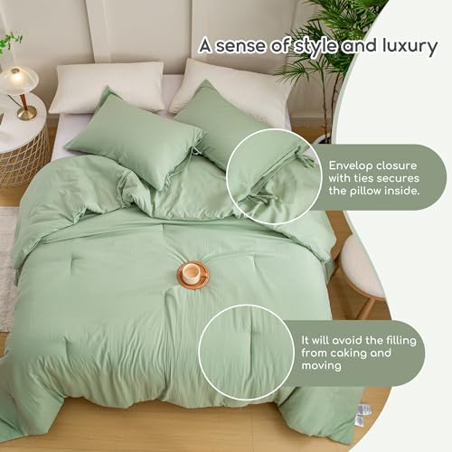 BOHOPOPM Softness Sage Green Twin/XL Comforter Set- Lightweight Super Soft Cozy Modern Polycotton Bedding Blanket Quilt Set for Kid Teen Boy Children Dorm All Season - 1 Down Comforter & 1 Pillowcase BOHOPOPM