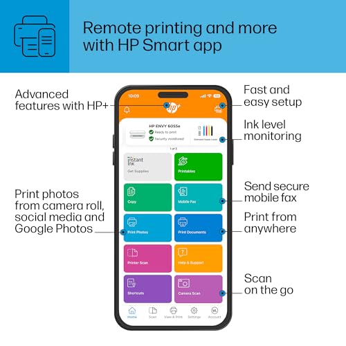 HP ENVY 6055e Wireless Color Inkjet Printer, Print, scan, copy, Easy setup, Mobile printing, Best-for-home, 3 months of Instant Ink included,white HP