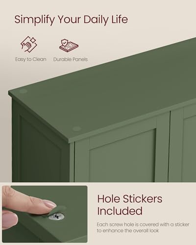 VASAGLE Floor Storage Cabinet, Shaker Cabinet with 2 Adjustable Shelves, 4 Doors, Tall Freestanding Organizer Unit, for Kitchen Bathroom Living Room, Forest Green UBBC553CH01S VASAGLE
