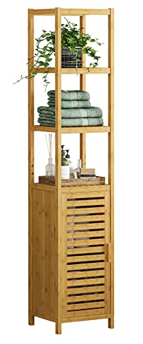 VIAGDO Storage Tall Slim Cabinet with Shutter Door and 3 Tier Shelves, Freestanding Linen Tower Cabinet for Living Room, Kitchen, Bathroom Organizer, VIAGDO
