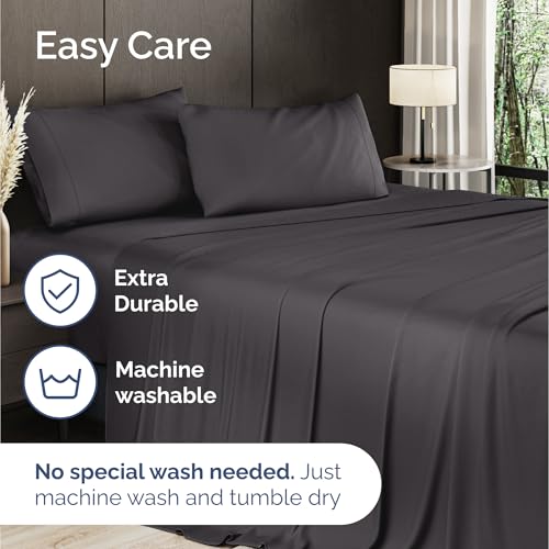 100% Rayon Derived From Bamboo - Bamboo Sheets Twin Size - Cooling Sheets for Twin - Soft, Breathable & Hotel Luxury Bedding - 1 Flat & 1 Fitted & 1 Pillowcase with 16 Inch Deep Pockets - Dark Grey CGK Unlimited