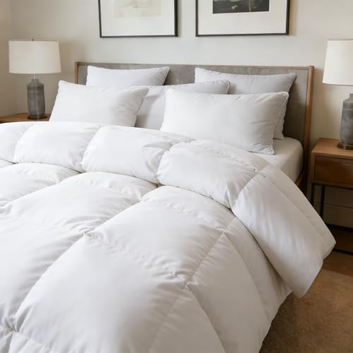 Hotel Suite Feather Down Comforter, Natural Fluffy Duvet Insert, Luxurious Hotel Collection Quilts, All Season Bedding Comforter, 100% Cotton Cover(Twin Size, 68 x 88 Inch, White) Hotel Suite