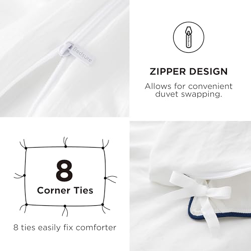 Bedsure Twin Size Duvet Cover with Fitted Sheet - 3 Pieces Prewashed Polyester Extra Soft Bedding Set, Includes 1 Duvet Cover 68''x90'' with Zipper Closure, 1 Pillow Sham, 1 Fitted Sheet, White Bedsure