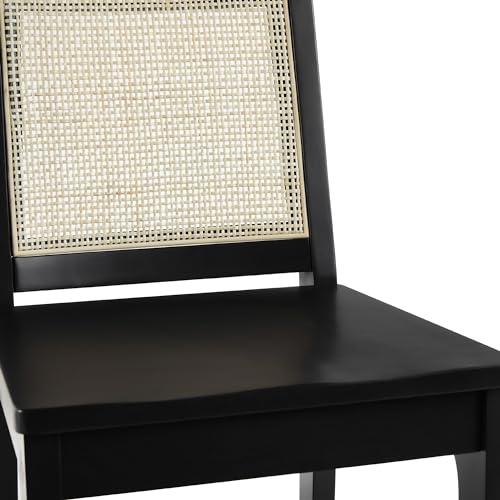 Walker Edison 2-Piece Boho Rattan Back Solid Wood Counter Stool, Set of 2, Black Walker Edison