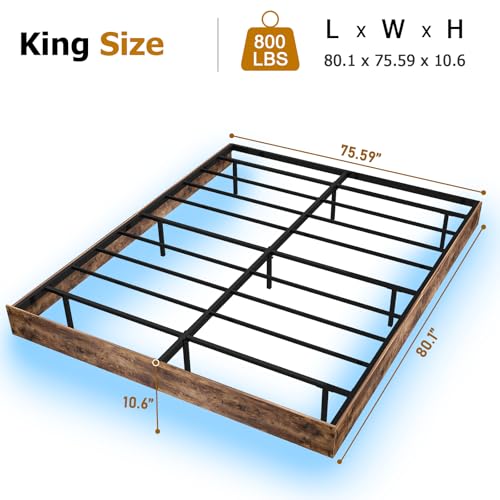 Floating Bed Frame King with LED Lights, Metal Platform King size Floating Bed Frame with Under Bed Storage, Heavy Duty Steel Slats Support, No Box Spring Needed, Noise Free, Easy Assembly, Brown RVONOW