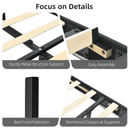 HOMBCK Floating Bed Frame Twin with Smart LED Lights, Faux Leather Upholstered Platform Bed with Diamond Headboard, No Box Spring Needed, Noise Free, Easy Assembly, Black HOMBCK