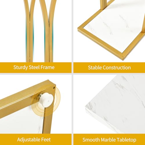 DWVO Gold Entryway Table with LED Lights, Modern 39-Inch Console Accent Table, Narrow Sofa Side Foyer Table with Faux Marble Top for Entrance, Entry Way, Hallway, Living Room DWVO