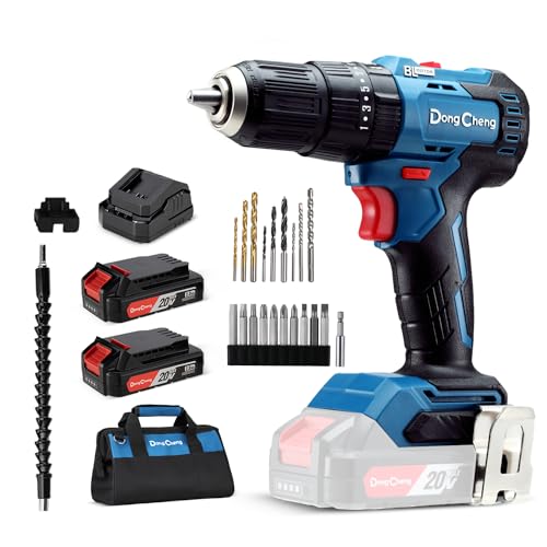 DongCheng 20V MAX Brushless Cordless 1/2" Hammer Drill Kit, 2 Batteries and Charger, 20+1+1 Metal Clutch, 435 in.lbs, 27000 IPM Compact Impact Drill for Drilling Brick Wall, Metal, Wood, Screws Dong Cheng