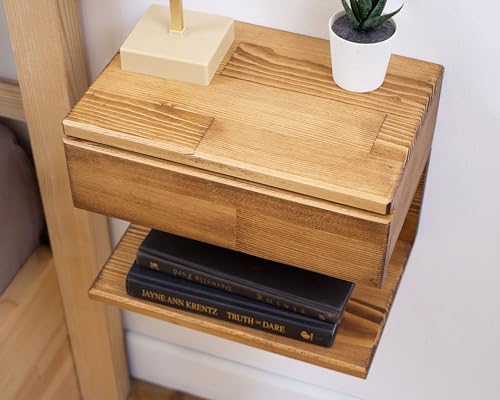 WOODCHES Floating Nightstand Side Accent or End Table with Storage Drawer, Wood Bedside Shelf, Handmade Floating Table (CAPE TOWN) WOODCHES