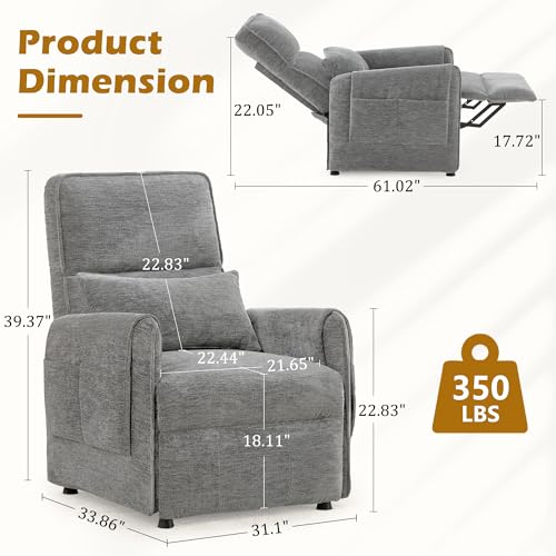 Korser Power Recliner Chair, Small Recliners for Small Spaces, Electric Recliner Chairs for Adults with Remote, Pillow and Side Pockets, Reclining Chair with Memory Function, Living Room, Chenille
