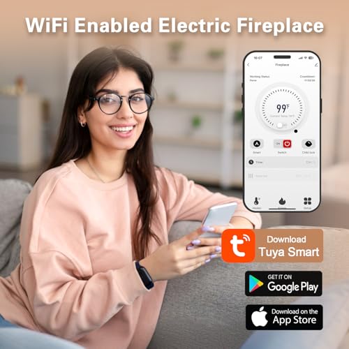 Cheerway 42’’ Smart WiFi Electric Fireplace Heater, Wall Mounted & Recessed Electric Fireplace Insert w/Timer, Child Lock, Crackling Sound, App & Remote Control, Adjustable Flame,1500W Cheerway