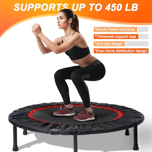 40"/48" Foldable Mini Trampoline for Adults 450/600 LB Rebounder Trampoline with Adjustable Foam Handle for Home Gym Small Exercise Trampoline for Indoor or Garden Workout TUYOHW