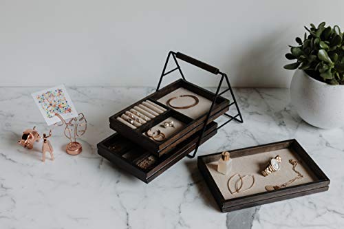 Umbra Terrace Tier Jewelry Three Sliding Linen Lined Wood Trays with Metal Frame and Handle, Easy Storage and Access, Walnut, 3 Each Umbra