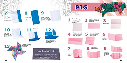 Origami to Color Kit: Includes 100 Origami Sheets, 5 Gel Pens, and 12 Page Instruction Book WoodArtSupply