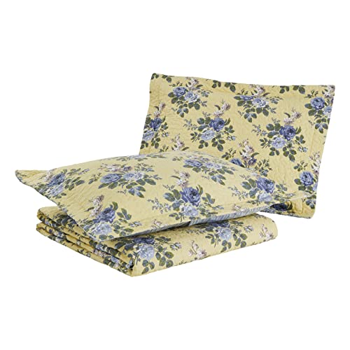 Laura Ashley - Twin Quilt Set, Reversible Cotton Bedding with Matching Sham, Lightweight Home Decor for All Seasons (Linley Yellow, Twin) Laura Ashley
