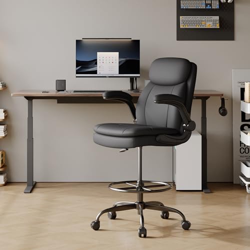 Misolant Drafting Chair, Tall Office Chair for Standing Desk, High Leather Executive Office Chair with Adjustable Height and Flip-up Armrest for Counter Height Desk Misolant