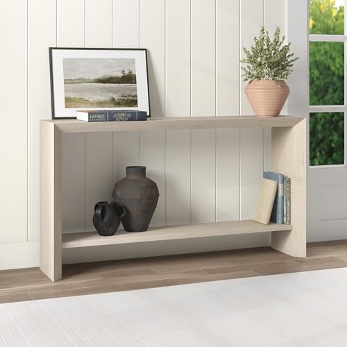 Henn&Hart 55" Wooden Rectangular Console Table Entryway Table, Sofa Table with Wooden Storage Shelf for Entryway, Living Room, Couch, Hallway, or Office, Beech White Henn&Hart