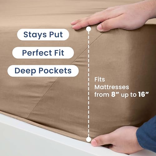 3 Piece Twin Sheets Set | Twin Bed Sheets Set – Light Weight, Soft Breathable Sheets | Brushed Cotton Rich Blend | Secure-Fit, Wrinkle Resistant, Durable, Easy Care Bed Sheets | Comfy Sheets | Beige Martex