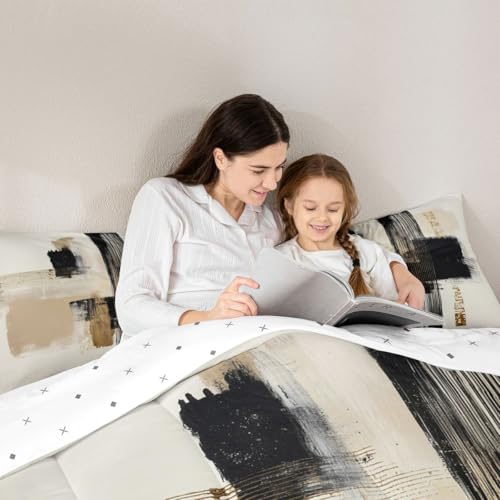Feelyou Black Gold Comforter Set All Season Modern Minimalist Bedding Set with 2 Pillow Cases Geometric Line Microfiber Kids King Bedclothes Bedroom Decor Duvet Quilt Breathable Soft Lightweight Feelyou