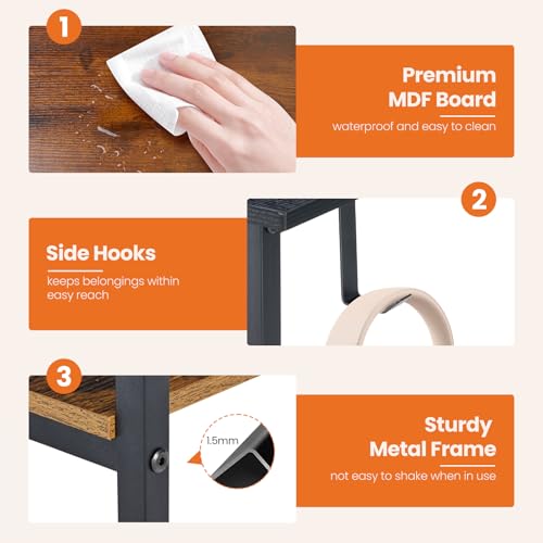 Sweetcrispy 40 Inch Computer Desk with Drawers for Home Office, Writing Desk with X-Shaped Reinforcement, Wood Table with Adjustable Position Drawers, Modern Study Work Table with Side Hook, Rust Sweetcrispy