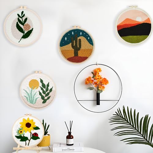 PYHIRRY Punch Needle Kits Adults Beginner Cactus,with Tool, Hoop, Yarn, Fabric & Video Tutorials -Complete Punch Needle kit for Home Decor Craft for Wall Art & Gifts