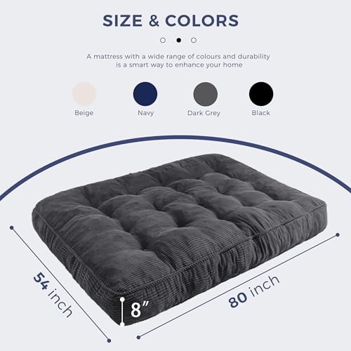 MAXYOYO 8" Futon Mattress, Ultra Thick Futons Sofa Couch Bed, Tufted Full Size Sleeper Sofa Bed for Adults, Shredded Foam Filling (Frame Not Included), Dark Grey MAXYOYO