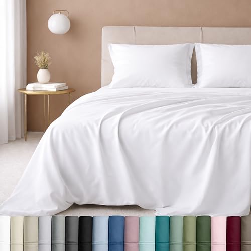 California Design Den Deep Pocket Twin Sheets Set - Luxury 600 Thread Count 100% Cotton Sateen, Twin Sheet Set with All Around Elastic for a Snug Fit, Hotel Quality Bedding - White California Design Den