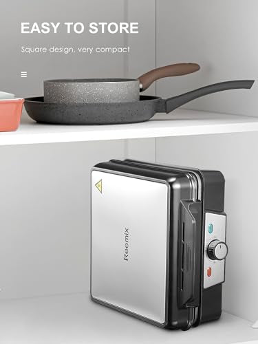 Belgian Waffle Maker 4 Slices, 1200W Waffle Iron, Anti-Overflow Waffle Iron with Browning Knob, Nonstick Plates, Indicator Lights, Silver/Black Reemix