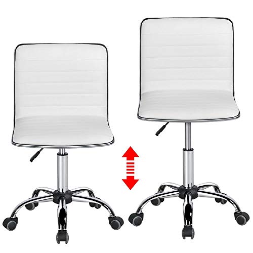 Yaheetech Adjustable Task Chair PU Leather Low Back Ribbed Armless Swivel White Desk Chair Office Chair Wheels Yaheetech