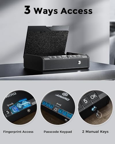 AINIRO Gun Safe for Pistols - Biometric Gun Safe for Handgun, Quick-Access Gun Lock with Fingerprint Identification or Key Pad, Firearm Storage Home Bedside Nightstand Car AINIRO