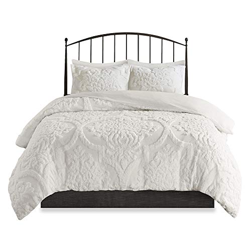 Madison Park Tufted Chenille Cotton Comforter, All Season Bedding Set, Matching Shams, Viola, Damask Off White King/Cal King(104"x92") 3 Piece Madison Park