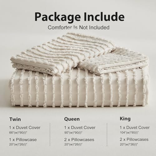 WARMDERN Boho Duvet Cover Set King Size,Khaki Striped Duvet Cover Microfiber Bedding Set,3PCS Ultra Soft Breathable Lightweight Tuft Texture Pattern Duvet Covers with Zipper Closure(Khaki,King) WARMDERN