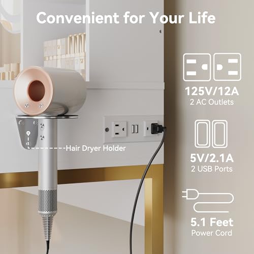 Dowinx Vanity Desk with LED Lighted Mirror & Power Outlet, White Vanity Desk with Adjustable 3 Lighting Modes, Small Vanity Desk for Bedroom, Makeup Vanity with Chair for Girl, Gold and White Dowinx