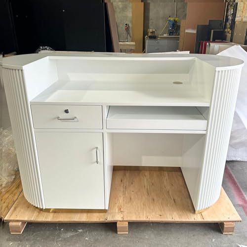 M2 Retail Modern Reception Desk with Counter, White Upgraded Front Counter Table for Beauty, Spa, Nail, Hair Salon, Lobby, 1500 * 600 * 1000mm(59 * 24 * 39'') M2 Retail