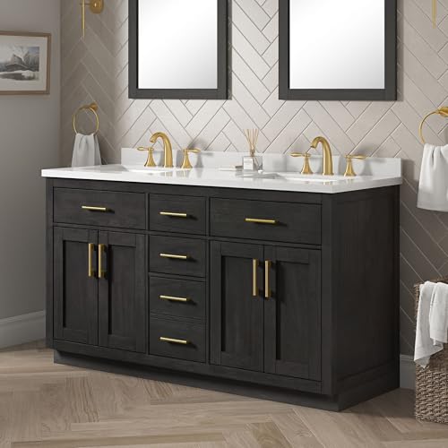 OVE Decors Bailey 60 in. W x 22 in. D x 34.5 in. H Double Sink Bath Vanity in Matte Black Wood with White Engineered Quartz Top OVE Decors