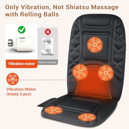 CARSHION Back Massager with Heat,Heated Seat Cover Cushion with 5 Vibrating Massage Nodes Chair Pad for Pain Relief Home Office Use CARSHION