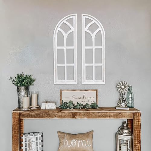 SwallowLiving 24" x 36" Farmhouse Rustic Farmhouse Cathedral Wood Architecture Window Frame Wall Decor Set of 2 SwallowLiving