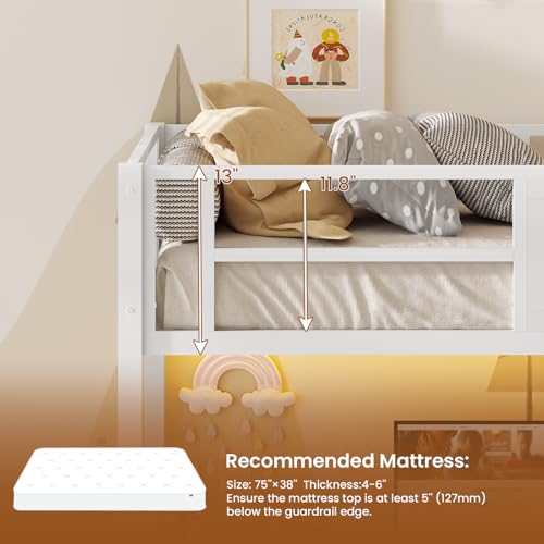 Itaar Stairway Twin Size Loft Bed with L Shaped Desk and Wardrobe, Metal Loft Bed Frame with Stairs, 3 Fabric Drawers, LED Lights & Charging Sation, No Noise & No Box Spring Needed, White Itaar