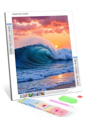MOER SKY Diamond Art Kits for Adults Ocean Wave Sunset Beauty DIY Frameless Diamond Painting Art and Crafts, Art Painting Kits with Diamond Home Wall Decor MOER SKY