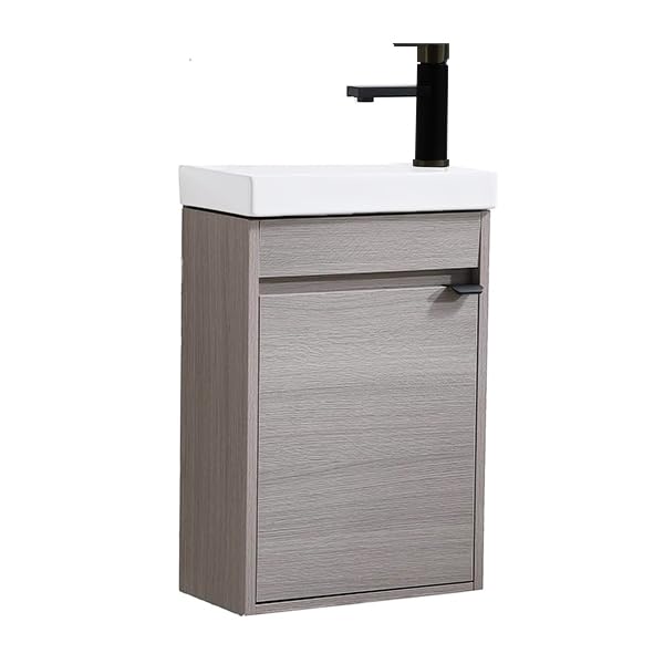 Wenore Home 16 Inch Bathroom Vanity with Sink Combo,Wall Mounted Cabinet Set for Small Space,Floating Bathroom Vanity with Sink,Small Bathroom Vanity with Forest Oak Wenore Home